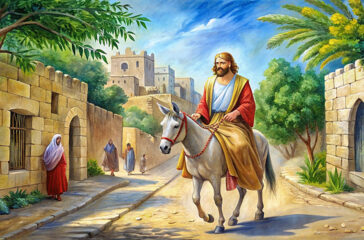 pngtree-jesus-riding-a-donkey-through-village-street-painting-illustration-image_16166443